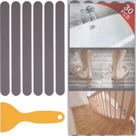 V-TOP 30 PCS Bathtub Non Slip Stickers, Safety Shower Non Slip Adhesive Strips Treads for Bathroom Floor Tub Ladders Pools Boats, Bathtub Appliques for Adults & Kids with Scraper (Grey)