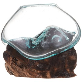Cohasset Gifts Cohasset Molten Glass & Wood Sculpture, Approximately 4.5" Wide, Natural Wood and Recycled Glass,650-12