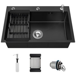 Stainless Steel Drop In Kitchen Sink w/ 3 Holes Drop-in Topmount Single Bowl Sinks Basin With Drain basket & Soap dispenser (19.7 * 17.7 * 7.9in)