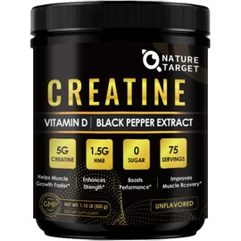 Micronized Creatine Monohydrate for Women and Men, Creatine for Women-Men for Improve Performance and Strength, Support Muscle Growth and Workout Recovery, 6.5g per Servings, 75 Servings | NATURE TARGET