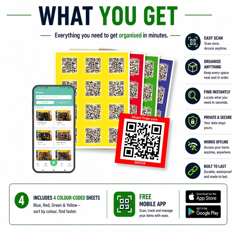 Smart QR Code Labels – 48 Pack | Waterproof, Tearproof