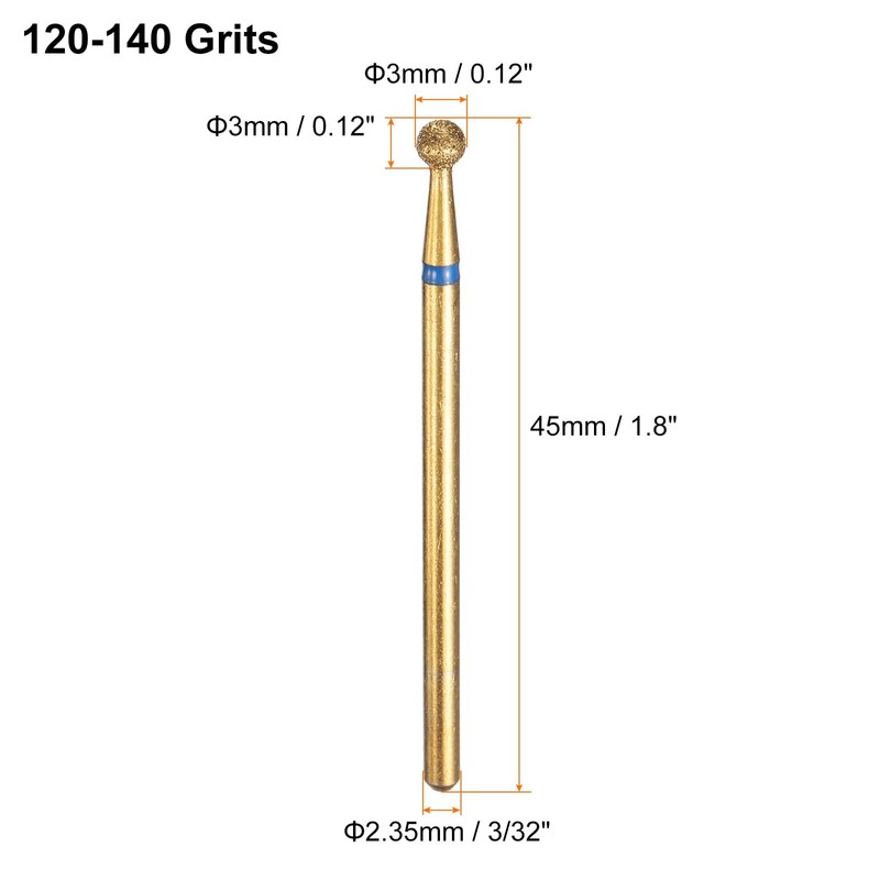 sourcing map 5pcs 120-140 Grits Diamond Grinding Bit 3mm Inverted