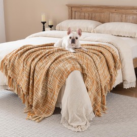 Feabuccy Soft Neon Color Knit Throw Blanket with Tassels, Cozy Boho Home Decro Throw for Sofa Couch Chair Bed, 50X60 Inch, Machine Washable, Orange Color Scheme