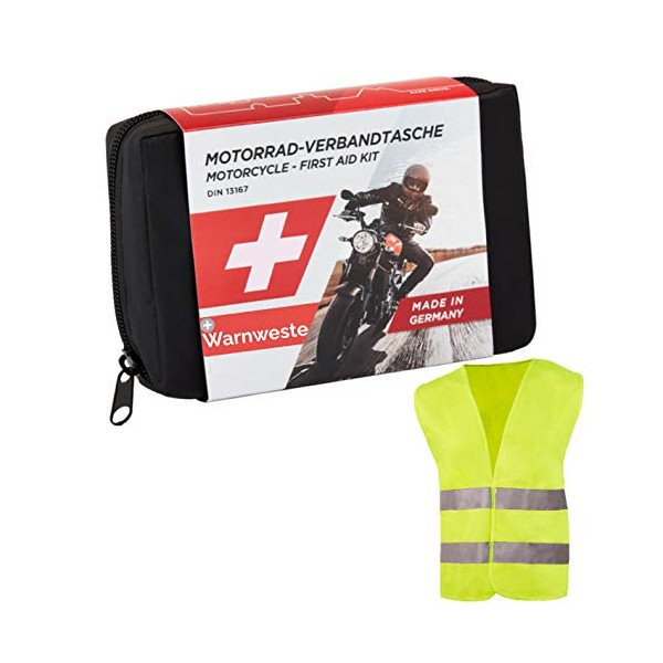 GoLab Motorcycle First Aid Set, Small And Compact, First Aid Bag, According to DIN 13167 with High-Visibility Jacket, Suitable For All European Countries (Austria, Switzerland, Italy, Germany etc.)