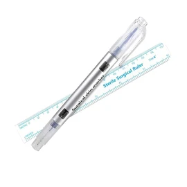 AIMALL 2X Microblading Tattoo Eyebrow Marker Pen & Measuring Ruler Set, Dual Tip Blue Ink, 6.3 x 0.8 Inches, DIY Professional Surgical Skin Piercing Accessories