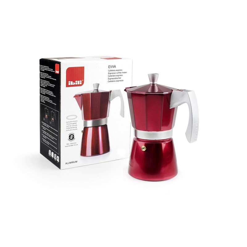 Cafetera Italiana Express Evva Aluminio Rojo 6 Tazas Ibili