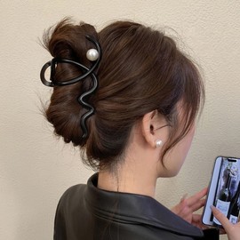 Exquisite Wavy Pearl Automatic Hair Clip for Updos and Half-Updos - Chic Niche Design Hairpin One Size / Black 20ea
