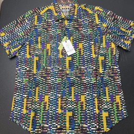 Robert Graham Mens Small Fergus Falls Short Sleeve Button Up Geometric Multi