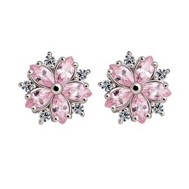 CICINIO Aretes Mujeres 925 Plata de ley,Flores Rosa Circonita Cúbica Aretes,Hipoalergénico Pendientes de Mujeres Joyería de Moda