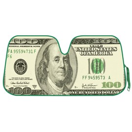 Hundred Dollar Bill Benjamin Franklin Front Windshield Sun Shade - Accordion Folding Auto Sunshade for Car Truck SUV - Blocks UV Rays Sun Visor Protector - Keeps Your Vehicle Cool - 58 x 27 Inch
