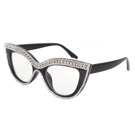 Gafas de lectura de ojo de gato con diamantes de imitación y bloqueo de luz azul, Blanco, M