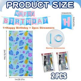 2PCS Hawaiian Element Pattern Foil Fringe Curtains，Birthday Party Backdrop & Banner，Tinsel Animation Themed Photo Backdrop Streamers Cartoon Birthday Party Decorations