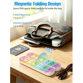 Gelibo Pill Organizer 2 Times a Day,Magnetic Foldable Weekly AM PM Pill Case, Large Travel Pill Box for Vitamins,Supplements,Medication Organizer 7 Da