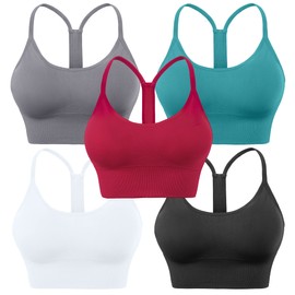 Evercute Brasier deportivo con espalda cruzada acolchada y espalda cruzada para yoga, entrenamiento, fitness, bajo impacto, Negro Blanco Gris Rojo Peacock Blue 5 Pack, S