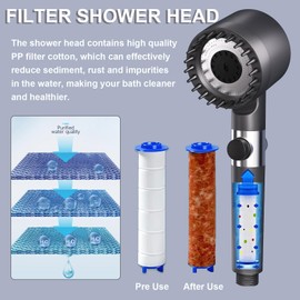 Iondrops Filtered Showerhead with 60 Inch Hose, Ion Drops Shower Head 4 Spray Mode with Water Filter, Drivse Showerhead with Handheld for Hard Water, High Pressure Shower Head with On/Off Switch, Grey