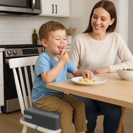 Eiury Toddler Booster Seat Dining Table Kitchen Chair, Waterproof Anti-Scratch PU Cushion, Non-Slip Bottom, Adjustable Buckle Straps, Easy Clean Portable Seat Cushion (Dark Grey)