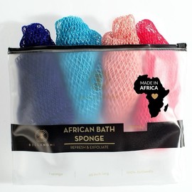 Bellanomi 4 Piece African Exfoliating Net Sponge Bundle, Ethically Sourced from Nigeria Bath Sponge Bath Sponge Shower:_HYPNOTIC