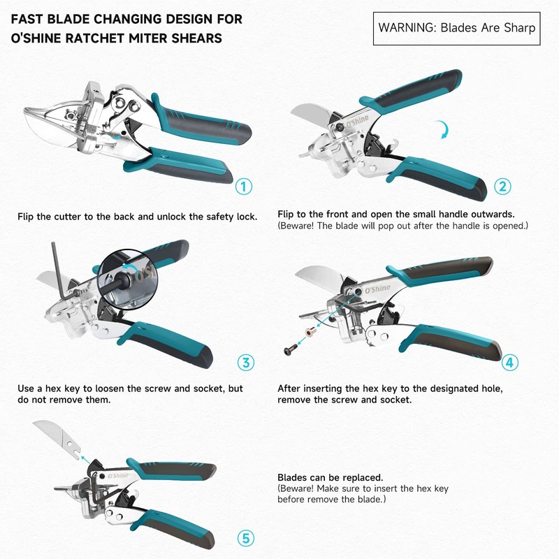 O’Shine Ratchet Miter Shears Expert for Angular Cutting Molding Crafting