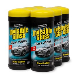 Invisible Glass 90166-6PK Large Glass Cleaning Wipes for Streak-Free Windows, Mirrors, and Glass, Lint-Free, Ammonia-Free, Tint-Safe, for Home and Auto, Canister, 28 Count (Pack of 6)