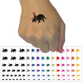 Diabloceratops Dinosaur Temporary Tattoo Water Resistant Fake Body Art Set Collection - Black (One Sheet)
