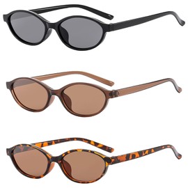 AYNKH 3 Pack Retro Oval Cat Eye Sunglasses for Women 90s Trendy Chic Small Face Vintage Narrow Shades Sunglasses Womens Accessories