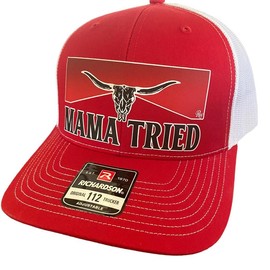 RW MAMA TRIED SKULL HAT - Color: RICHARDSON 112 RED/WHITE/RED