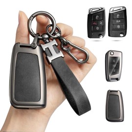 VTZAQZSS Funda para llave Volkswagen, compatible con 3 botones y 4 botones, Funda de Piel y Acero Inoxidable para Llavero de Auto VW Volkswagen