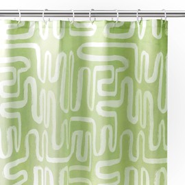 Encasa XO Bathroom Shower Curtains | Heavier Quality Waterproof Fabric | 183x183 cm | 10 free Hooks Included - Boho Maze Sage