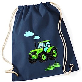 minimutz Children's Boys Cotton Gym Bag Tractor Bulldog with Clouds and Grass Shoe Bag Sports Bag with Drawstring 37 cm x 46 cm, darkblue, Backpack