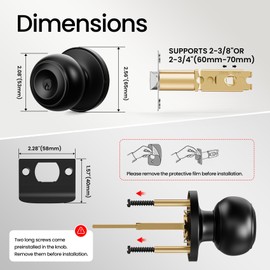 TDCHINGES 6 Pack Keyed Black Door Knob with Lock Key for Bedrooms Bathroom Closet Pantry Office Standard Indoors Door Knobs Interior Exterior for Doors Hardware Replacement House Home Decor Doorknob