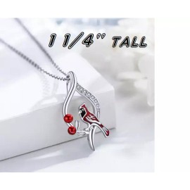 Fashion Jewelry RED CARDINAL BIRD CZ Charm on DIAMOND Cut 925 plated Silver 22" Necklace Women