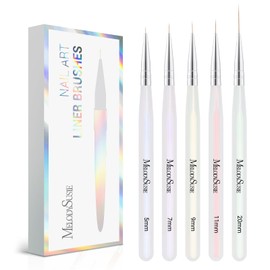 MelodySusie 5Pcs Nail Art Liner Brushes Professional Gel Polish Painting Art Design Pen Set for Thin Long Lines, Tiny Details, Fine Drawing, Delicate Coloring Sizes 5/7/9/11/20mm