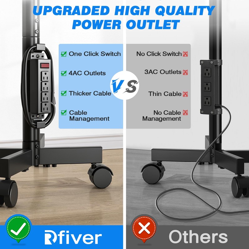 Rfiver Mobile TV Cart with Power Outlet, Rolling TV Stand