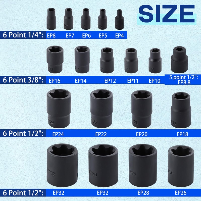 SPEEDWOX External Torque Socket Set 19Pcs EP Socket Set 1/2"