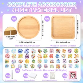 48 Sets Mosaic Coaster Kit with Glass Tiles,Sparkle Style