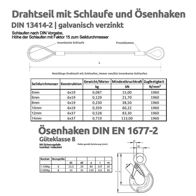 Drahtseile24 Steel Cable with Hook and Eye - Stop Rope