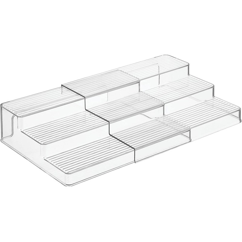 mDesign Plastic Expandable 3-Tier Storage Cabinet Shelf Organizer - Clear