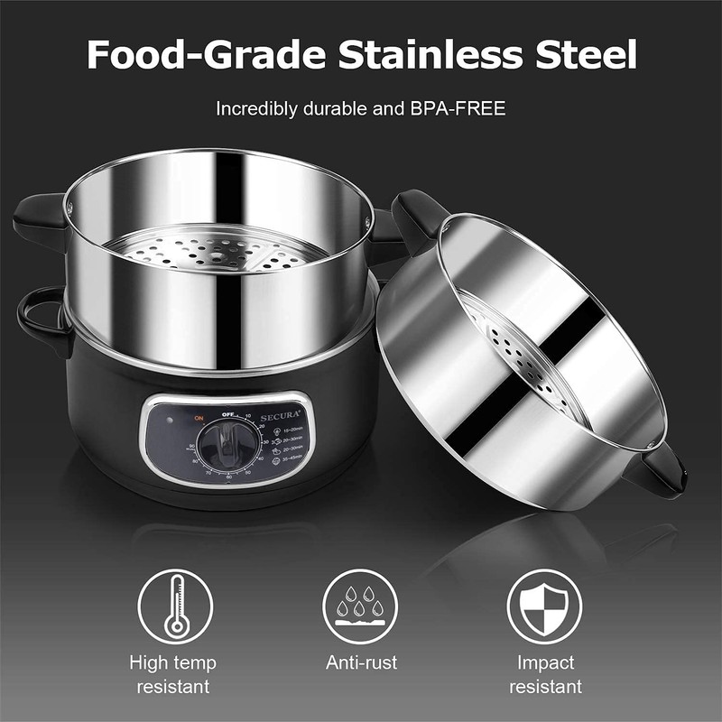 Secura 2 Stainless Steel Food Steamer 8.5 Qt Electric Glass