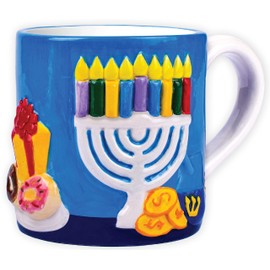 Ner Mitzvah 3D Hanukkah Mug - Hand Painted Chanukah Menorah Mug - Multicolored Chanukah Decorations, Holiday Party Decor and Hanukkah Gift