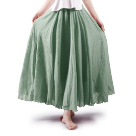 OCHENTA Women's Casual Flowy Bohemian Cotton Long Maxi Skirt for Women Summer Light Green 85CM