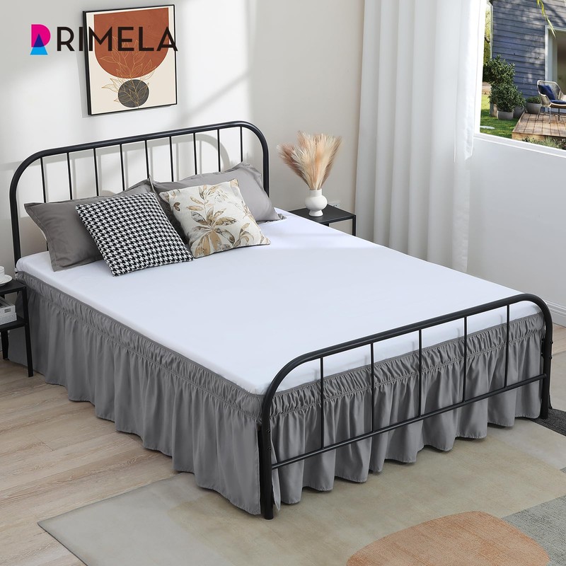 RIMELA Grey Bed Skirts with Split Corners Queen Size 18