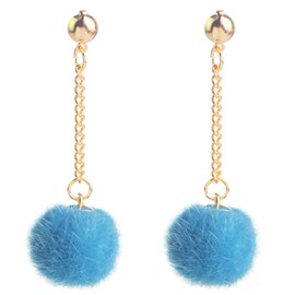 Flairs New York Faux Fur Pom Pom Drop Dangle Earrings Set (Sky Blue/Gold, Pack of 1 Pair)