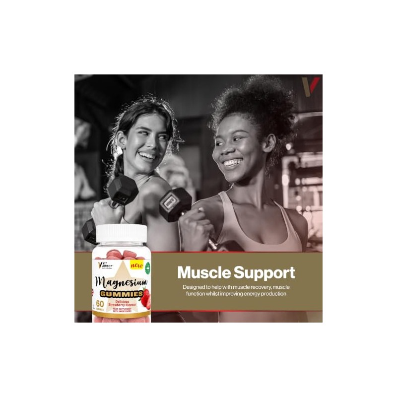 Magnesium Gummies - 60 Strawberry Flavoured Gummies - Supports Energy,