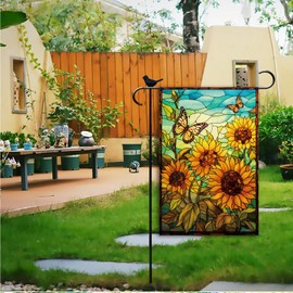 YaoChong Fall Sunflower Glass Garden Flag Summer Fall Butterfly Flag Small double sided Seasonal Burlap Garden Farmhouse Decor 12.5x18 Inch