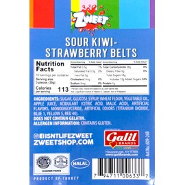 Zweet Sour Kiwi Berry Belts 10 Ounce – Sour Kosher Candy, Halal Candy – Resealable Pack of Sour Licorice Belts