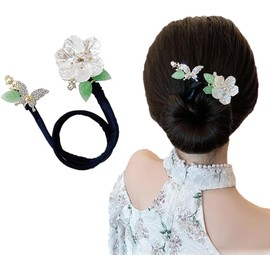Camellia Flower Hair Bun Maker with Rhinestone Butterfly Crystal Twist Bun Maker French Hairstyle Twist Bun Maker Lazy Hair Curler Elegant Hair Accessories for Women (Beige, One size)