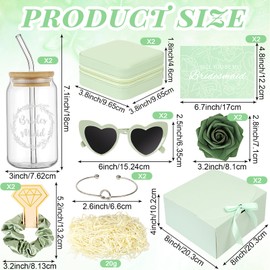 HOMENERGY Bridesmaid Proposal Gifts Set 2 - Will You Be My Bridesmaid Kit with Elegant Box Jewelry Box Glass Cup Invited Cards Knotted Bracelets Sunglasses Scrunchies Raffia Grass (Green, 18Pcs)