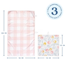 ELYN Microfiber Kitchen Dish Towel & Dish Cloth Set, Quick-Dry & Absorbent Waffle Weave Cleaning Cloths, Set of One Kitchen Towel & Two Washcloths, Paper Towels Alternative (Oranges & Gingham)