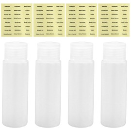 4 Pack 50ml Travel Bottles Empty Refillable Squeeze Bottle with Flip Top Clear Plastic Bottles for Makeup Shower Gel Toiletries with 4 Labels