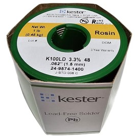 Kester443-858 24-9574-1400 K100Ld Lead-Free Rosin Wire Solder.062" Diameter-Low Cost Alloy